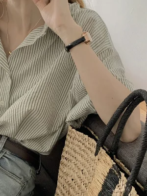 Korean Striped Women Shirt Summer Loose Sweet Short Sleeve Female Blouse