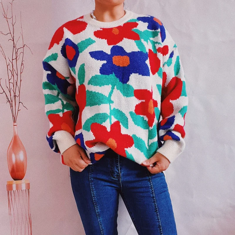 Winter Clothes Big Flower Long Sleeve Knitted Sweater Women Fashion - Image 8