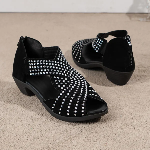 Fashion Comfortable Sandals Women's Rhinestone Zipper Crystal Indoor - Image 2