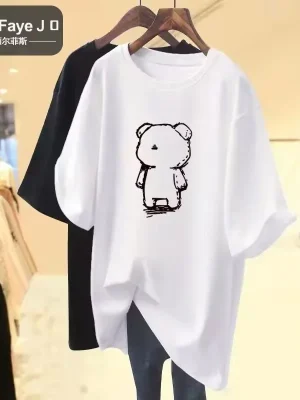 Cartoon Bear Cotton Print Summer Fashion Women’s T-shirt Kawaii