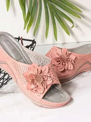 Women’s Slippers Casual Flower Hollow Wedge Beach Shoes Outdoor