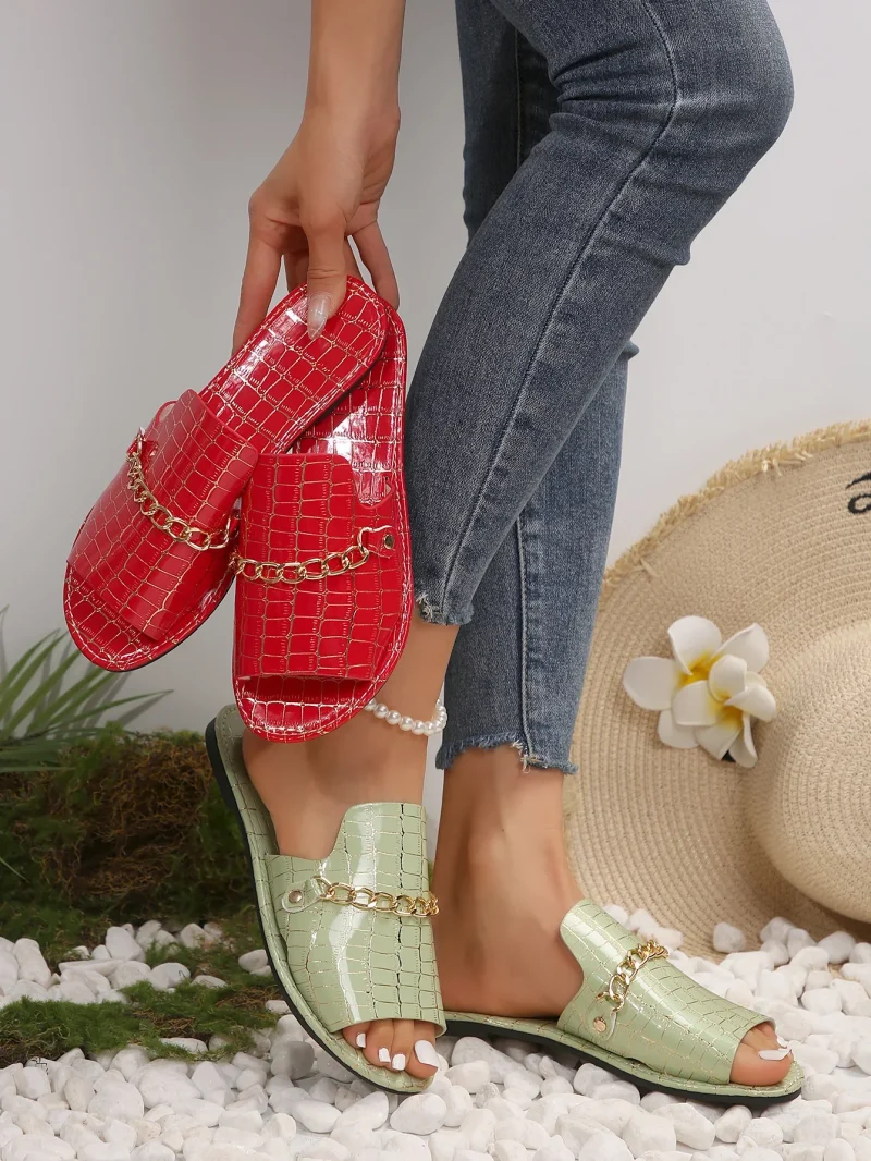 Women's Shoes 2024 Summer New Women's Outdoor Metal Buckle Sandals Flat Slippers - Image 11