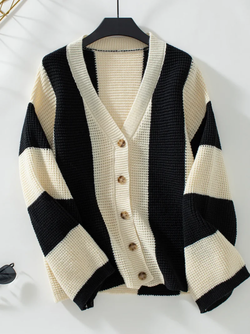 Fashion Striped Knit Cardigan Women Autumn Winter Sweater - Image 15
