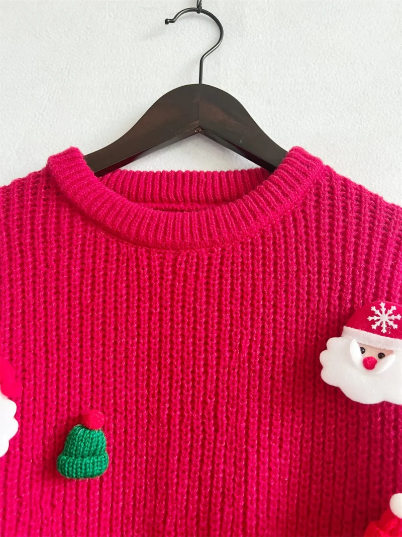 Christmas Sweater For Women Cute Santa Claus 3D Decoration - Image 11