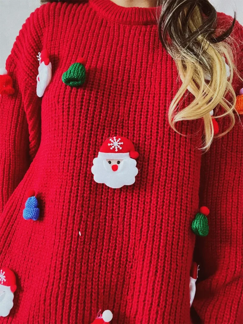 Christmas Sweater For Women Cute Santa Claus 3D Decoration - Image 7