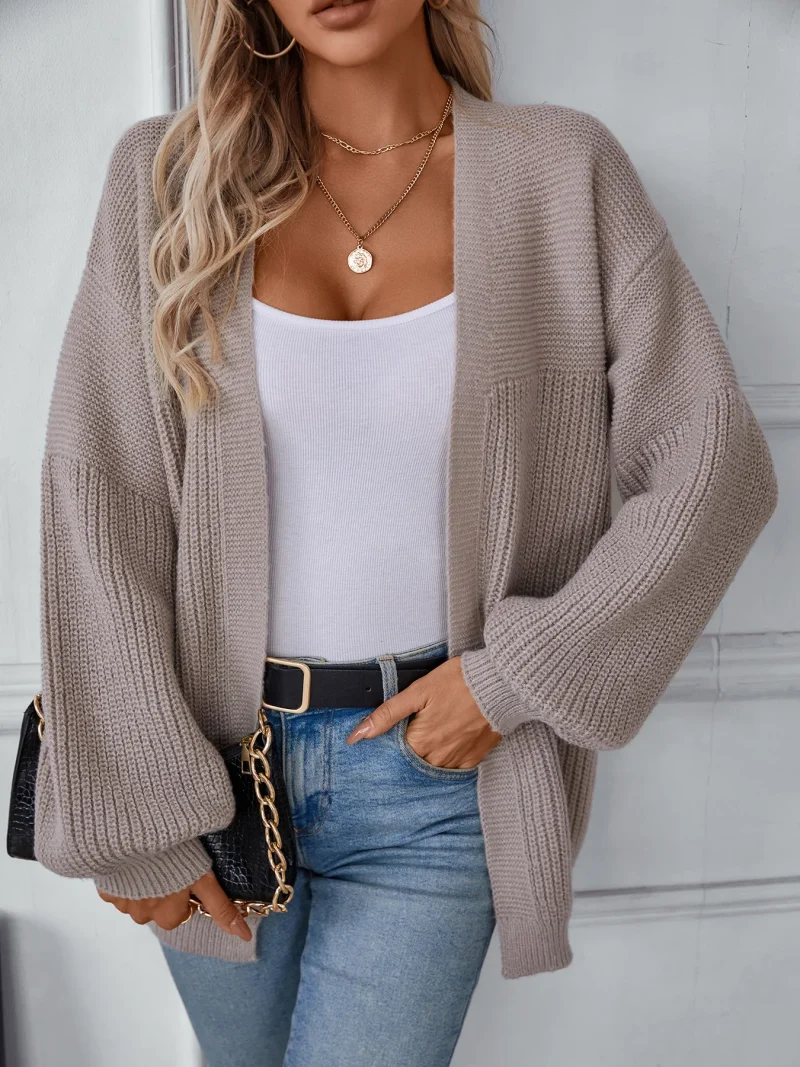 Autumn Winter Casual Loose Solid Color Long Knitted Cardigan Jacket - Image 12