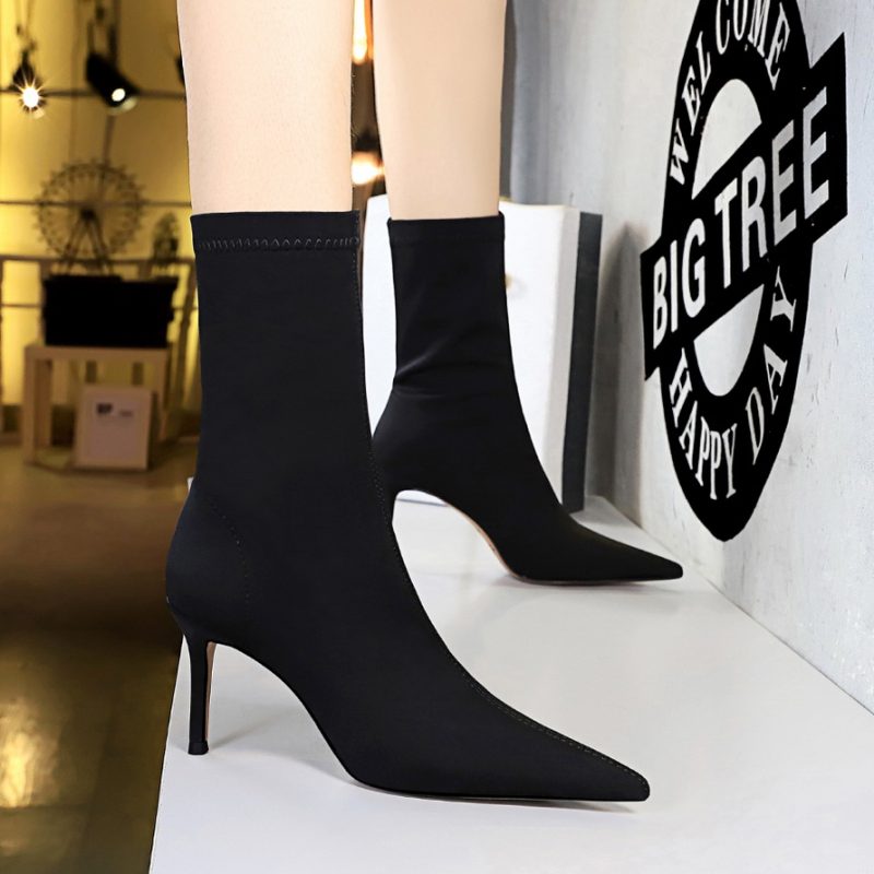 Women 7.5cm 10cm High Heels Silk Sock Boots Green Low Heels - Image 17