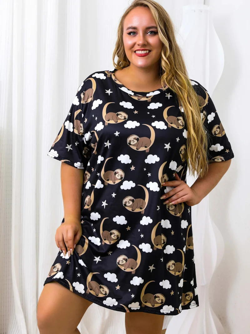 Fashion Ice Silk Breathable Nightgown Short Sleeve Round Neck Dress Summer Dating Dresses - Image 2