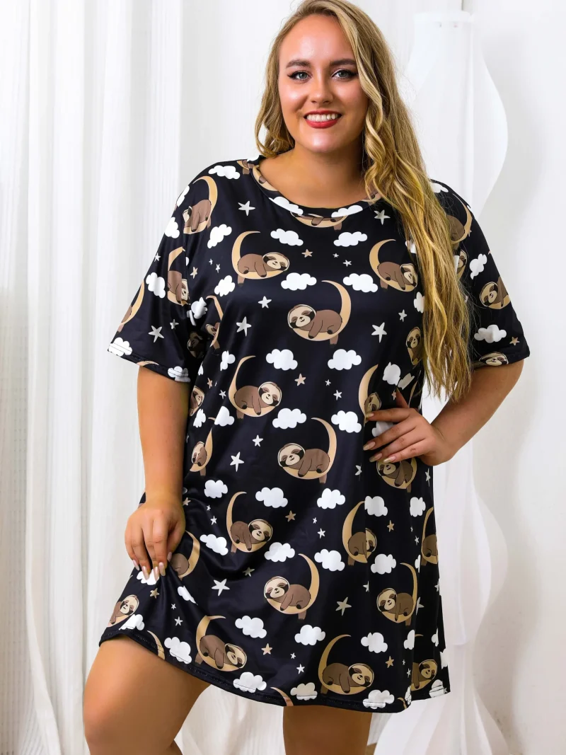 Fashion Ice Silk Breathable Nightgown Short Sleeve Round Neck Dress Summer Dating Dresses - Image 2