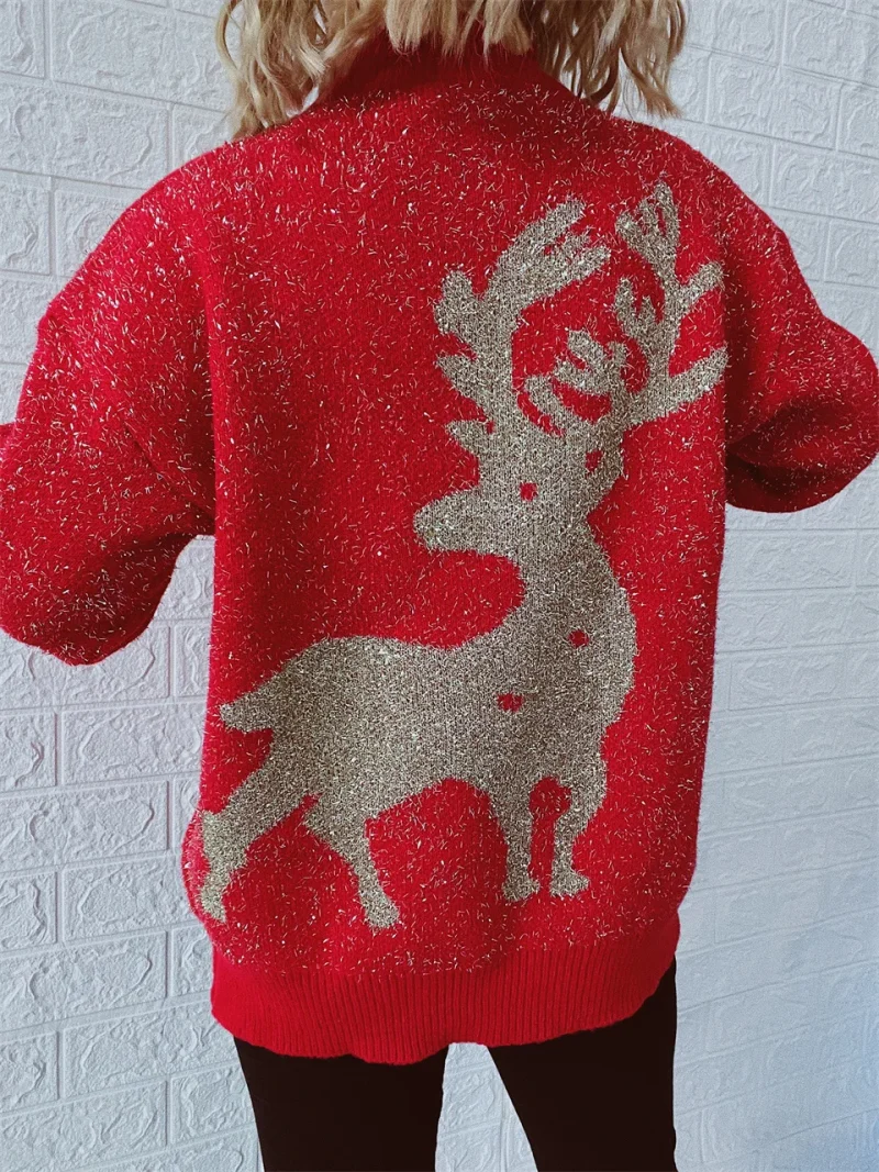Snowflake Gold Thread Elk Christmas Sweater Women 2024 - Image 9