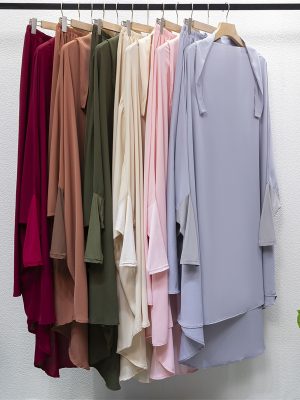 Muslim Sets Two Pieces Prayer Clothing Long Hooded Smocking Sleeve Shirts Hijab