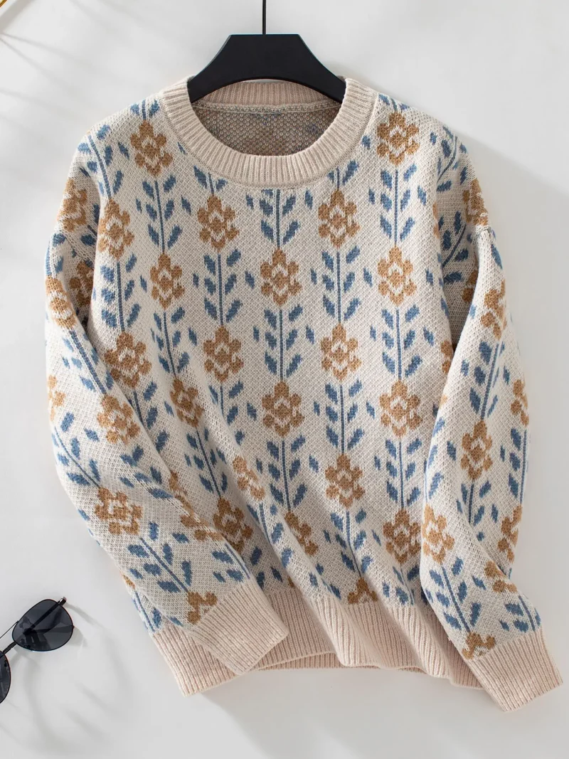 Winter Cloth Women Floral Knitted O-Neck Pulovers Fashion Long Sleeve - Image 14
