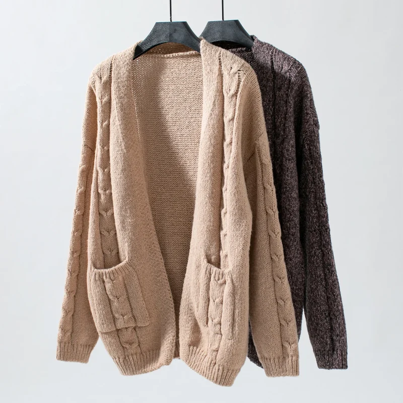 Pocket Twist Knitted Cardigan Women Autumn - Image 11