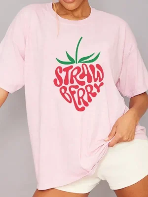 Kawaii Cotton Short Sleeve T-shirt Women’s Strawberry Print