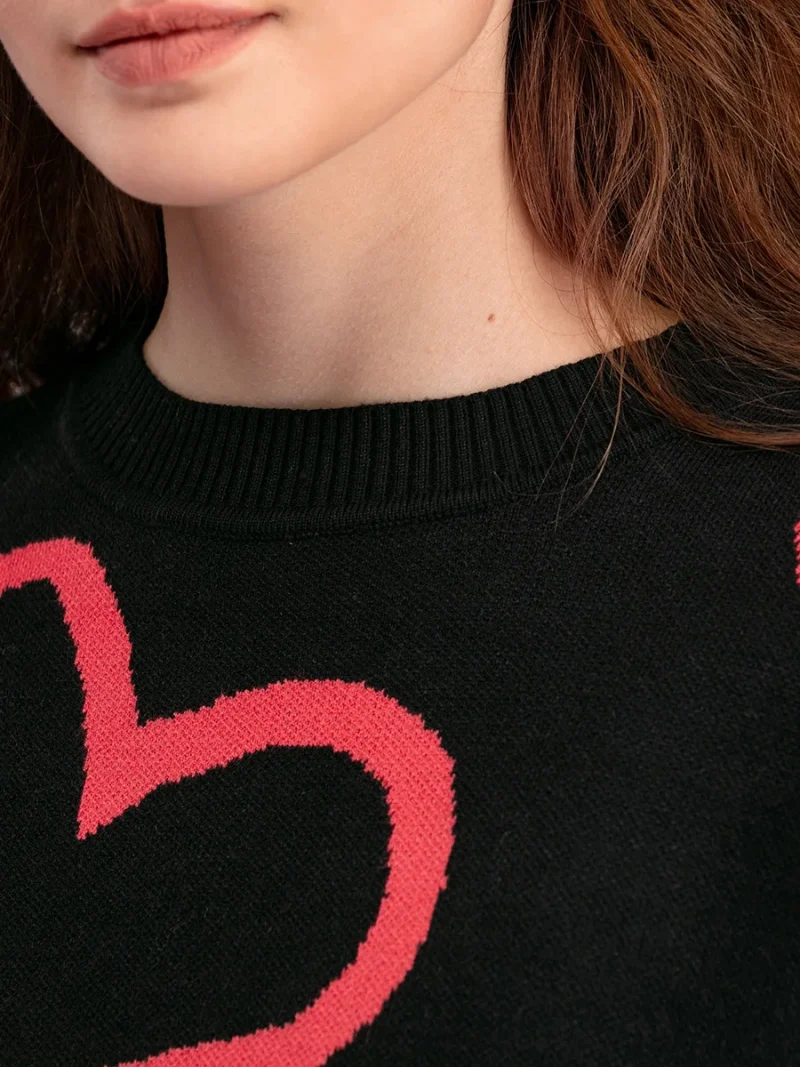 Heart Print O-Neck Pullovers Women Long Sleeve Loose Knitted Sweaters - Image 15