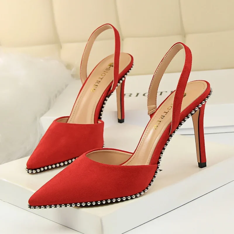 Women 9m High Heels Sandals Lady Suede Slingback Mules Sandles