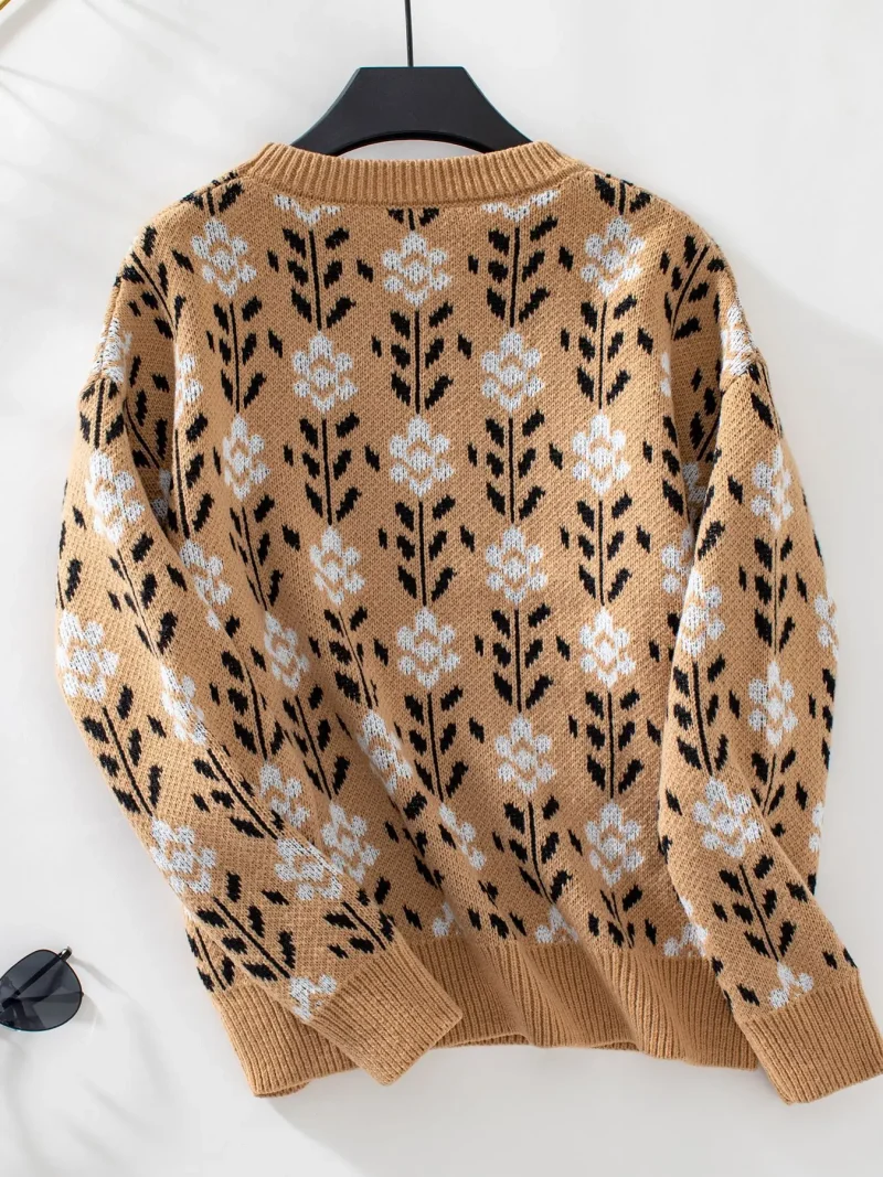 Winter Cloth Women Floral Knitted O-Neck Pulovers Fashion Long Sleeve - Image 13