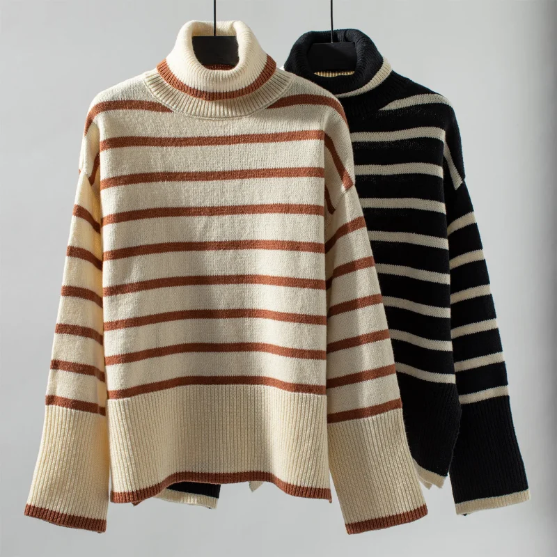 Striped Turtleneck Sweater Women 2024 Autumn - Image 12