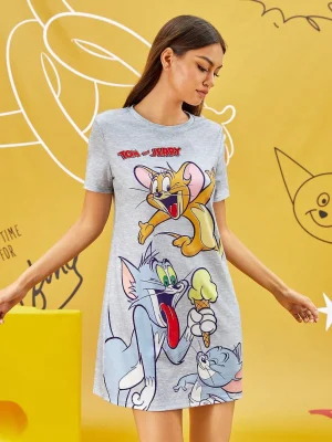 Fashion Cartoon Print Cute Women’s Short Sleeved Dress