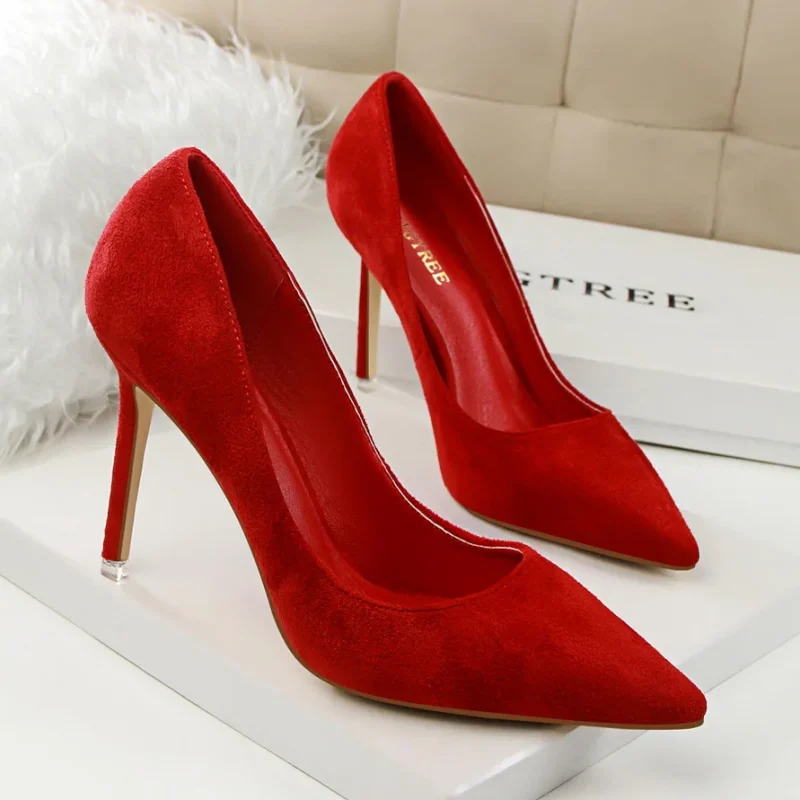 Women 9cm High Heels Yellow Burgundy Pumps - Image 16