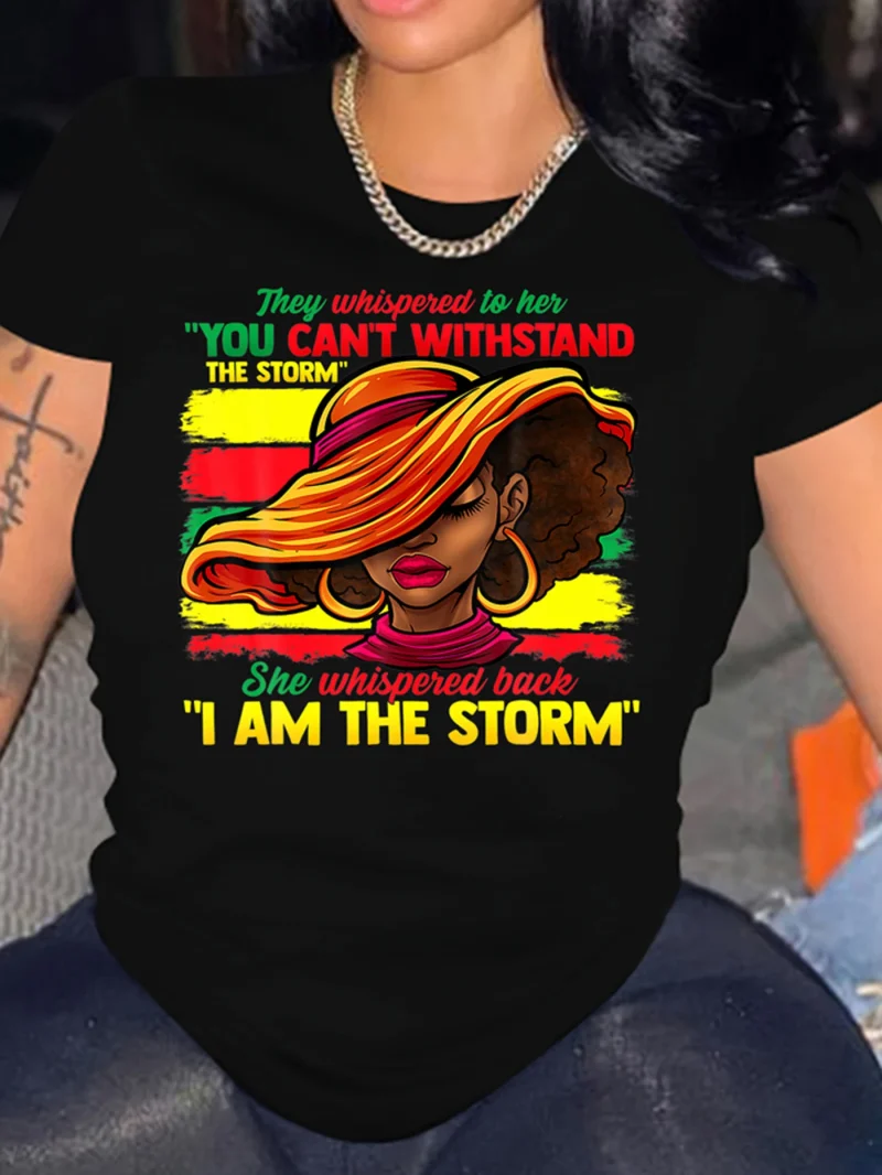 Women's Cotton Casual T-Shirt Cartoon Character Slogan Printed - Image 2