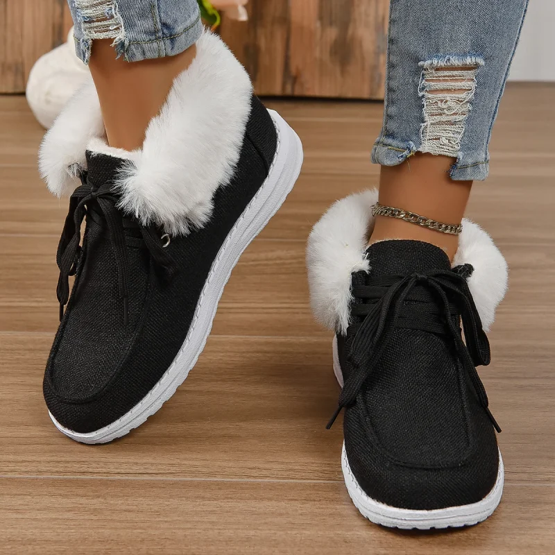 Women Faux Fur Fleece Lined Thermal Flat Snow Shoes Comfortable Lightweight - Image 4