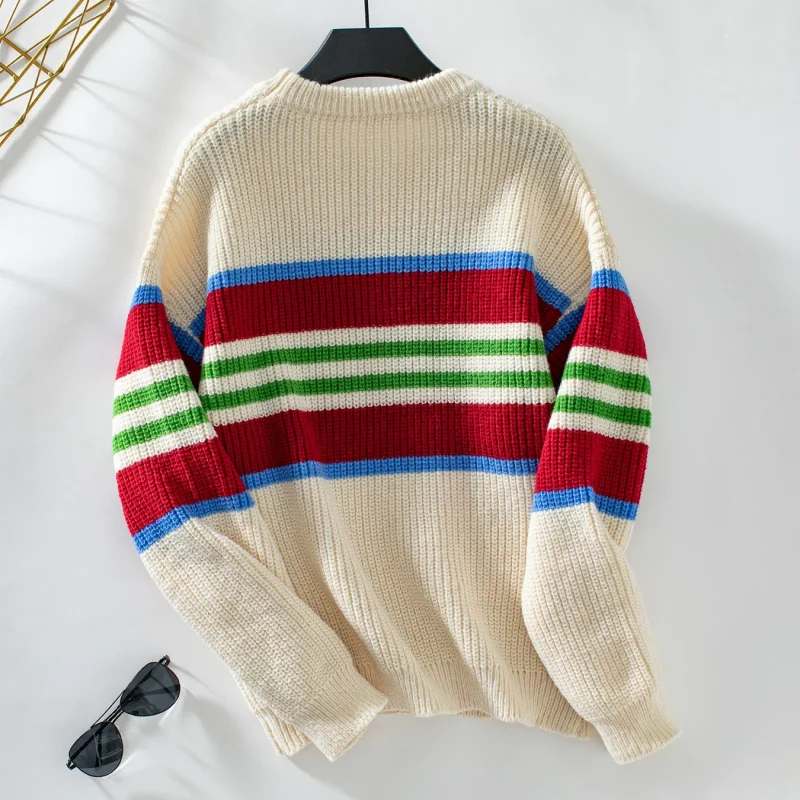 Rainbow Striped O-Neck Pullover Women 2024 - Image 12