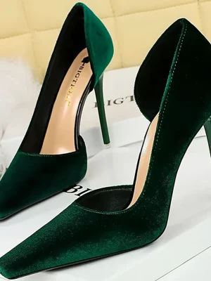 Women 10.5cm High Heels Elegant Velvet Pumps Lady Pink Green Purple