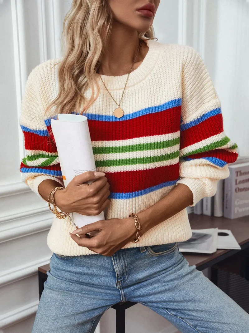 Rainbow Striped O-Neck Pullover Women 2024 - Image 8