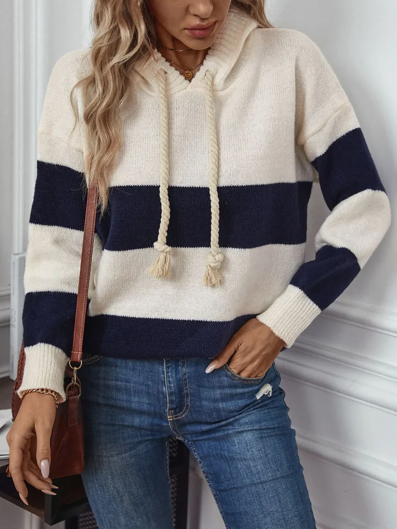 Hooded Striped Pullover Sweater Women Autumn - Image 9