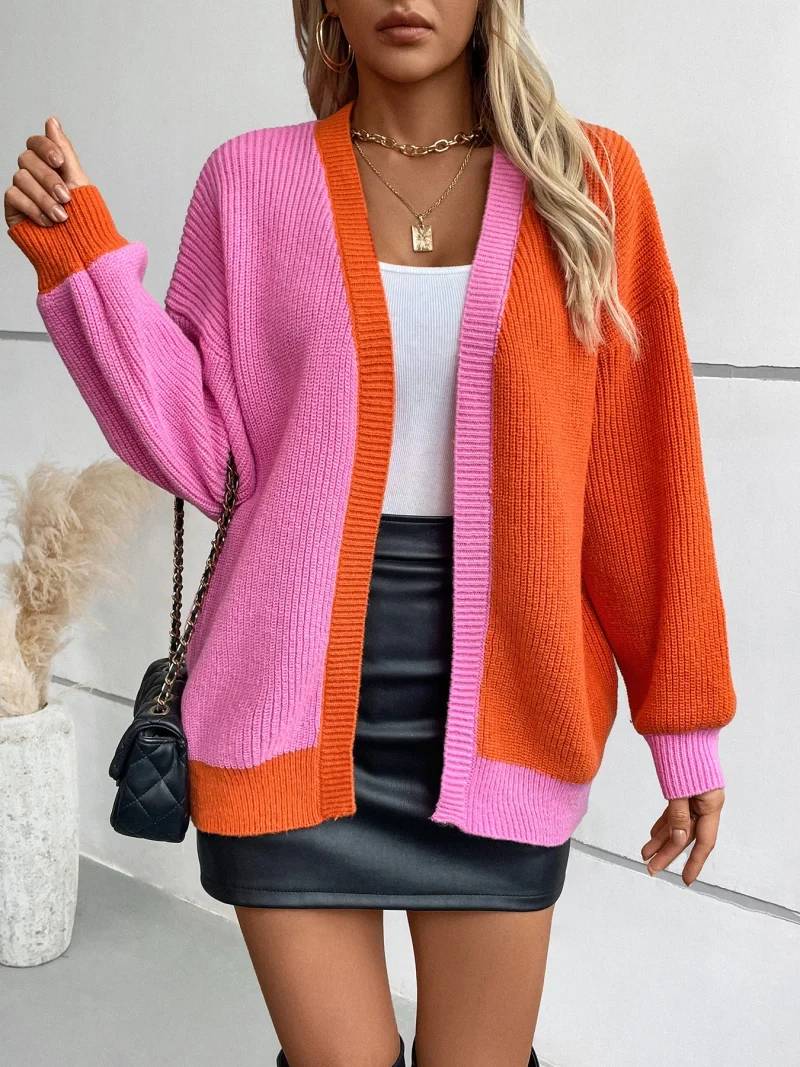 Women's Color Patchwork Loose Long Sleeve Cardigan - Image 10