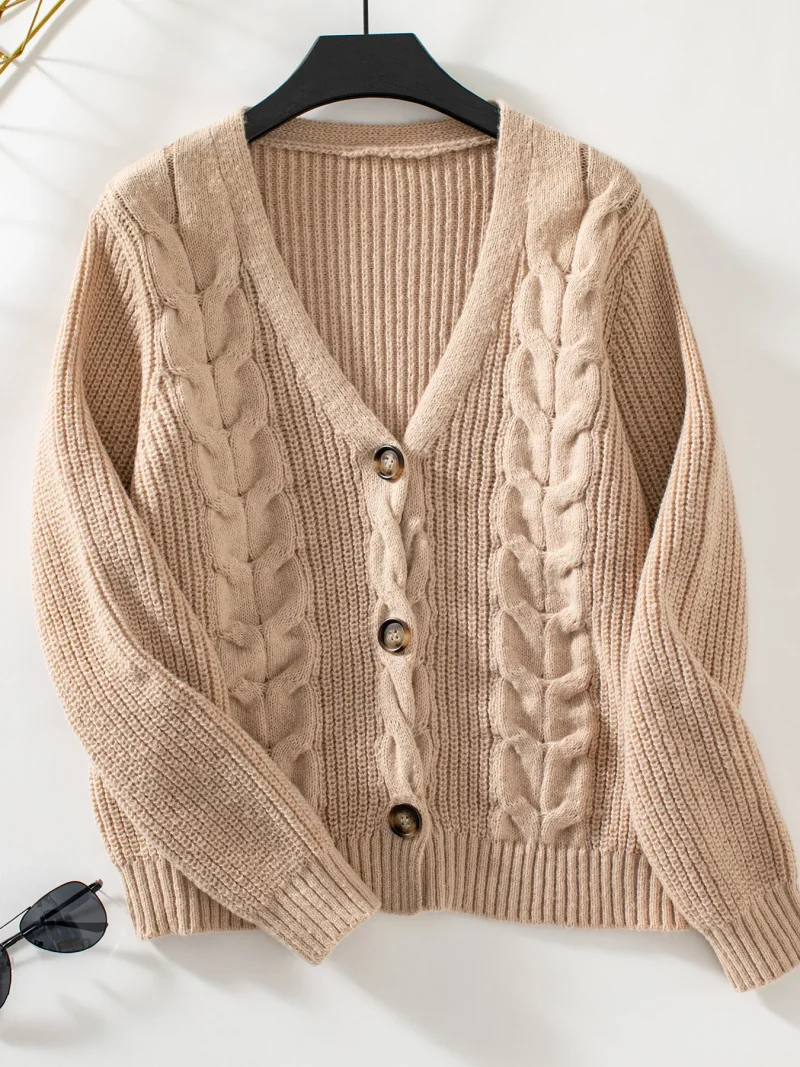 Solid Color Twists Knitted Cardigan Women Autumn - Image 15