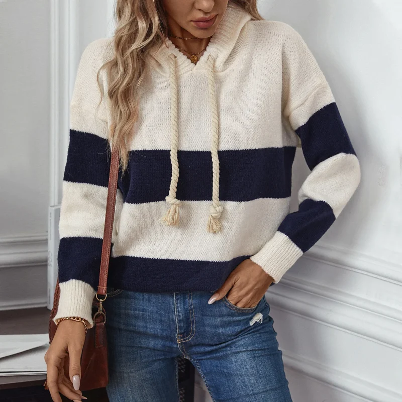 Hooded Striped Pullover Sweater Women Autumn - Image 6