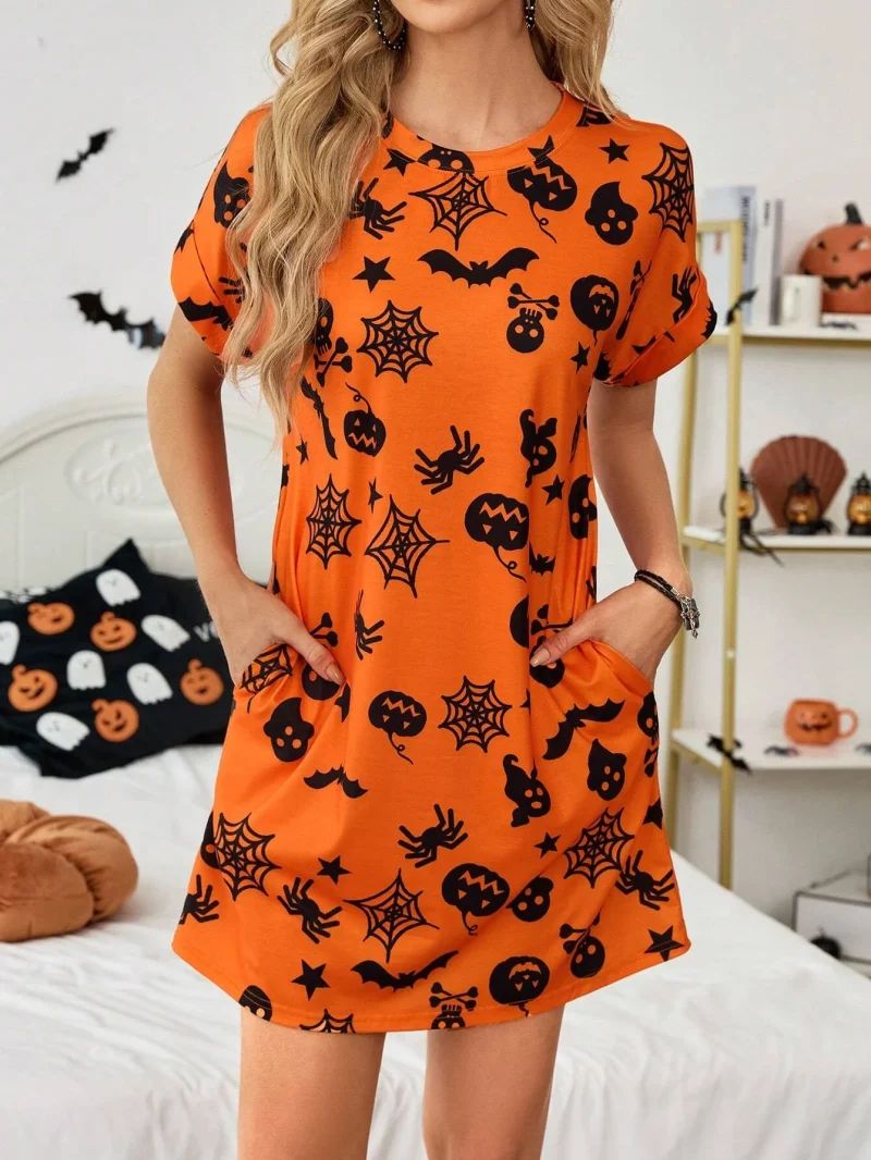 Women's Halloween Wreath Pattern Casual Summer Dress Halloween