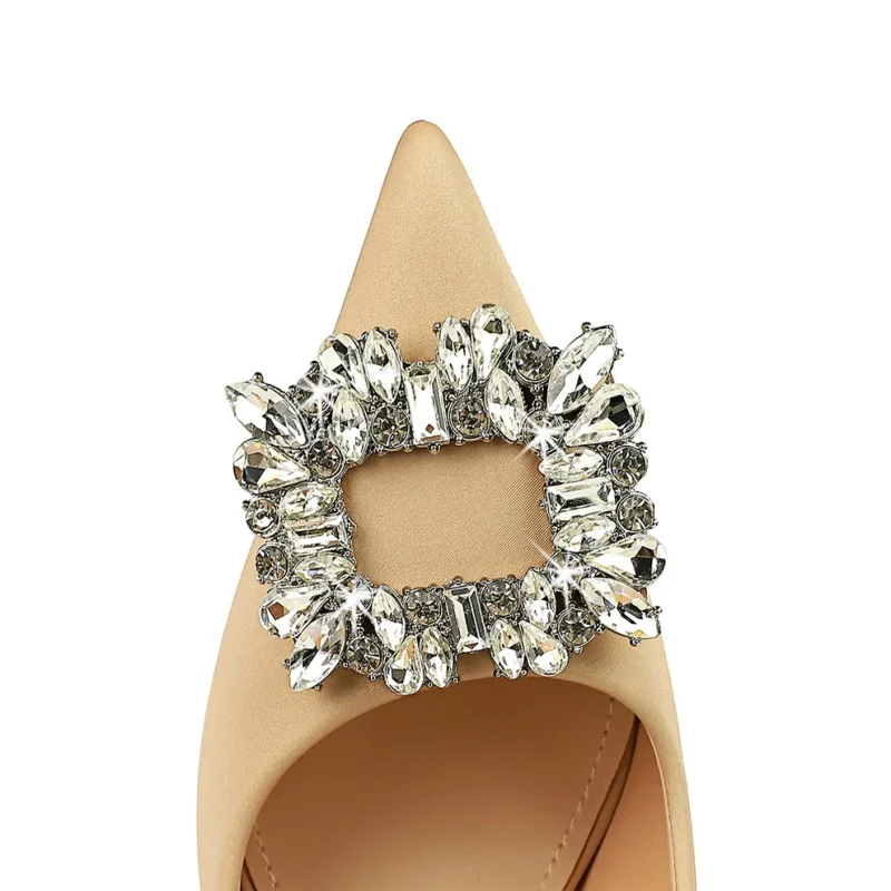 Women 10cm High Heels Satin Silk Dress Bling Crystal Rhinestone - Image 6