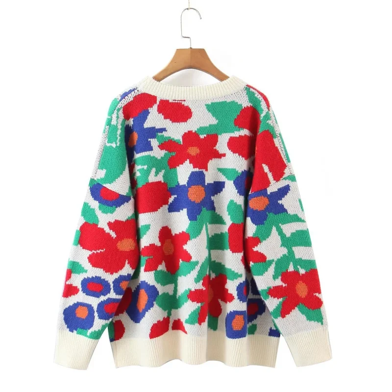 Winter Clothes Big Flower Long Sleeve Knitted Sweater Women Fashion - Image 16