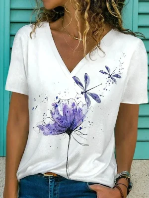 Fashion Women’s Short-sleeved T-shirt Summer Dragonfly Print 3D