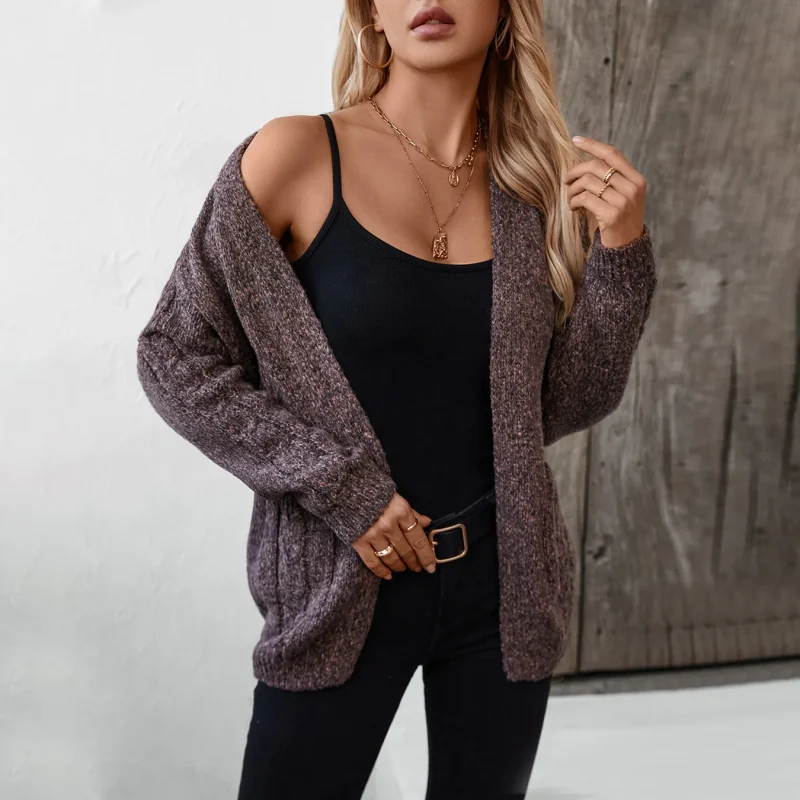 Pocket Twist Knitted Cardigan Women Autumn - Image 4