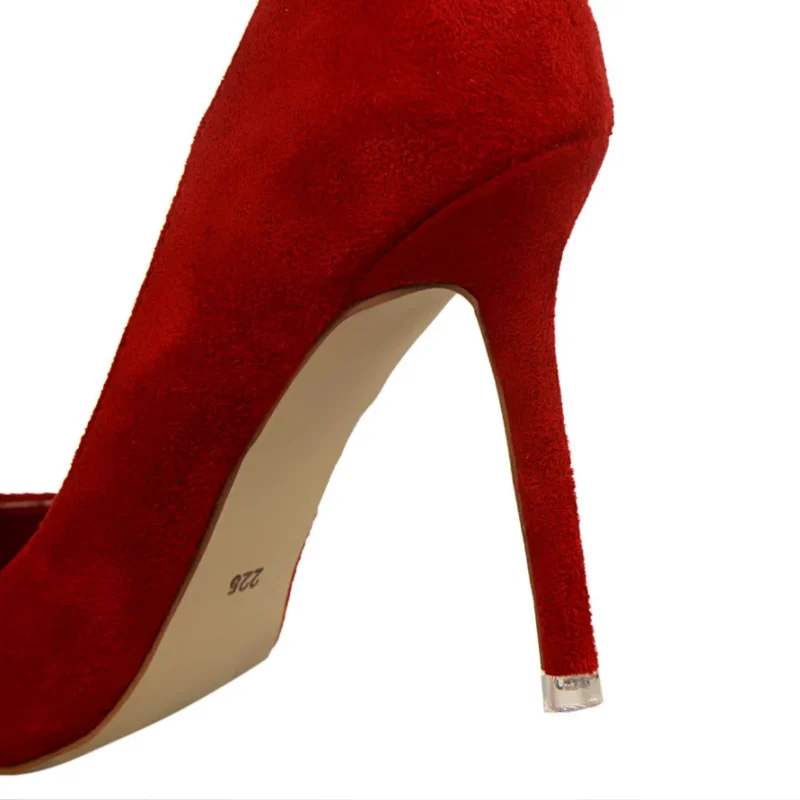 Women 9cm High Heels Yellow Burgundy Pumps - Image 12