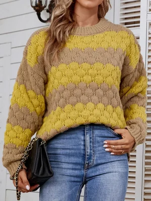 Women’s Color Contrast Twisted Pullover Sweater Autumn