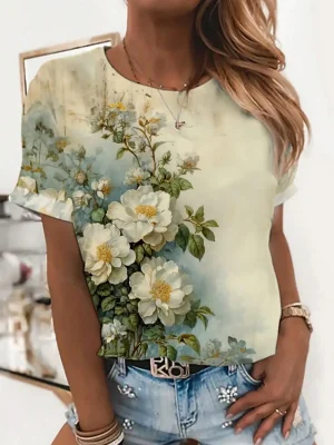 Summer Women’s T-shirt Kawaii Flower Print 3D Printed Shirt