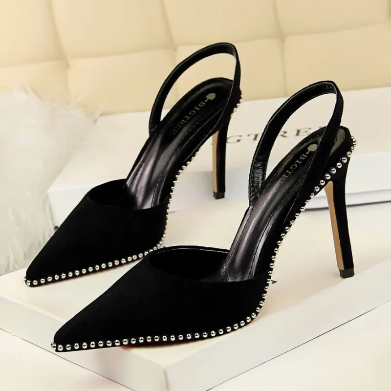 Women 9m High Heels Sandals Lady Suede Slingback Mules Sandles - Image 14