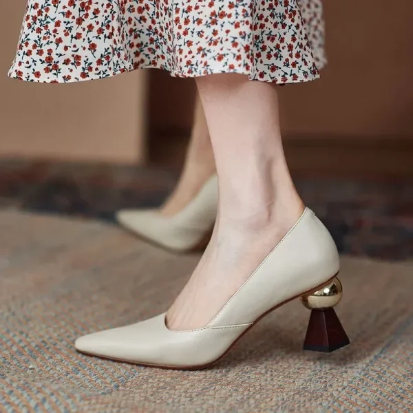 Handmade Leather Women Pumps Sexy Pointed Toe Chic Stylish Office Working - Image 4