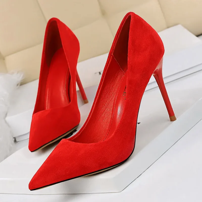Women 9cm High Heels Pumps Stripper Flock - Image 14
