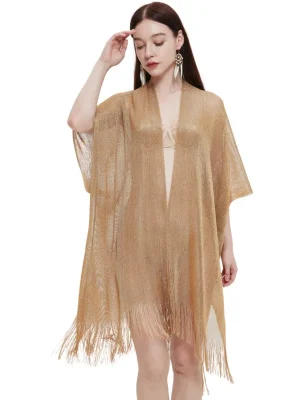 Women Casual Vacation KimonoTransparent Thin Shawl Beach Wear Cover Ups