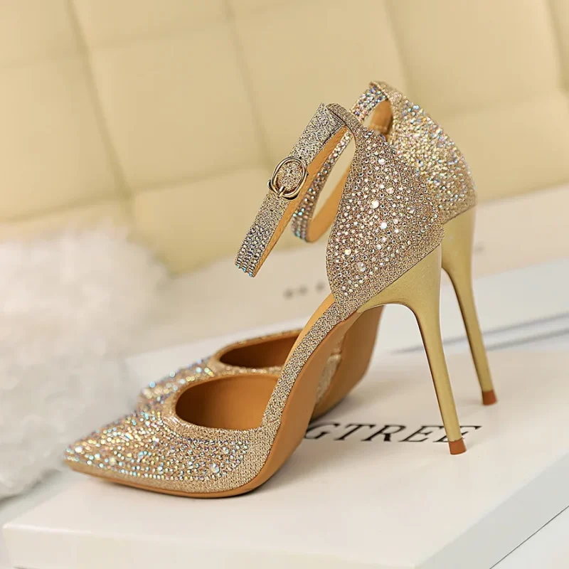 Sexy Women 10cm High Heels Sandals Wedding Glitter Bridal Heels - Image 4