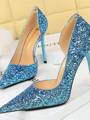 Women 7cm 10.5cm Super High Heels Blue Gold Pumps