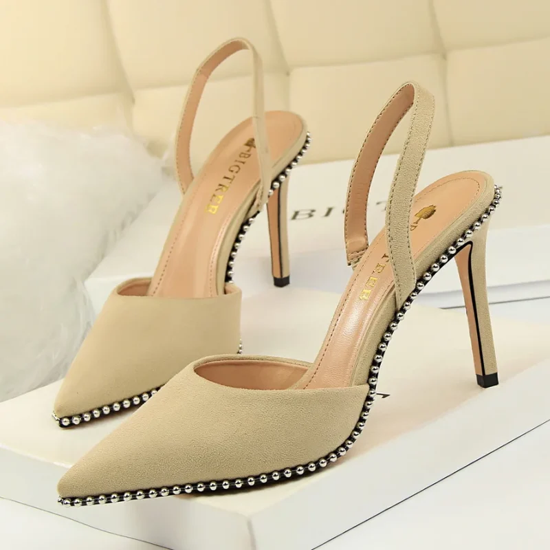 Women 9m High Heels Sandals Lady Suede Slingback Mules Sandles - Image 11