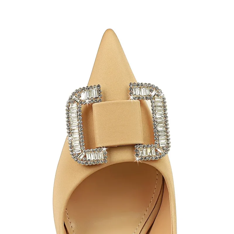 Women 11cm High Heels Satin Silk Crystal Buckle Pumps Lady - Image 5