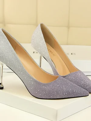 Women 8.5cm High Heels Sequins Glitter Wedding Bridal Sparkly